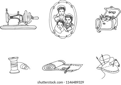 
set with
needlework, hand-drawn vector illustration