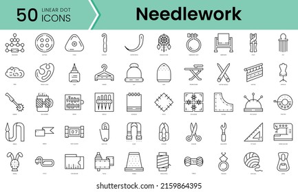 Set of needlework icons. Line art style icons bundle. vector illustration