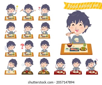 A set of NEET man about meals.It's vector art so easy to edit.