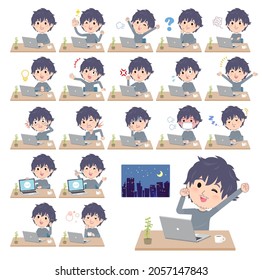 A set of NEET man on desk work.It's vector art so easy to edit.