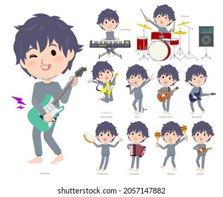 A set of NEET man playing rock 'n' roll and pop music.It's vector art so easy to edit.