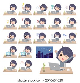 A set of NEET women on desk work.It's vector art so easy to edit.