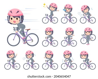 A set of NEET women on a road bike.It's vector art so easy to edit.