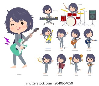 A set of NEET women playing rock 'n' roll and pop music.It's vector art so easy to edit.