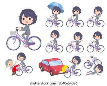 A set of NEET women riding a city cycle.It's vector art so easy to edit.