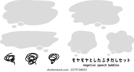 A set of negative speech bubbles conveying murky anxiety and dissatisfaction