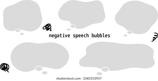 A set of negative speech bubbles conveying murky anxiety and dissatisfaction