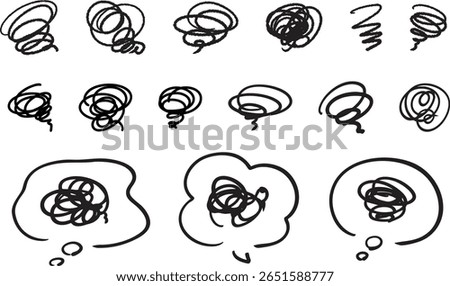 A set of negative speech bubbles conveying murky anxiety and dissatisfaction