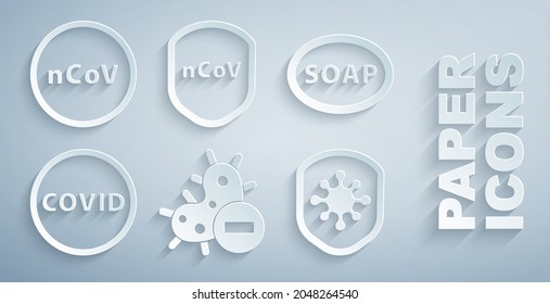 Set Negative virus, Bar of soap, Corona covid-19, Shield protecting from,  and 2019-nCoV icon. Vector