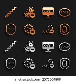 Set Negative virus, Bar of soap, Shield protecting from, Corona covid-19 on location, Virus and  icon. Vector