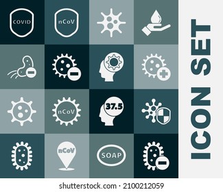 Setzen Sie Negatives Virus, Schutz vor, Positive, Virus, Mensch und Symbol. Vektorgrafik