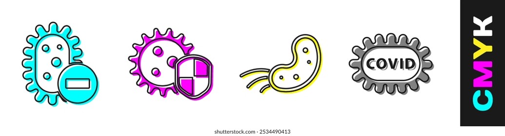 Set Negative virus, Shield protecting from virus, Virus and Corona virus covid-19 icon. Vector
