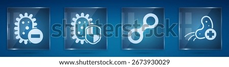 Set Negative virus, Shield protecting from virus, Virus and Positive virus. Square glass panels. Vector