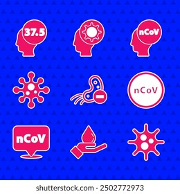 Set Negative virus, Washing hands with soap, Virus, Corona 2019-nCoV, location,  and High human body temperature icon. Vector