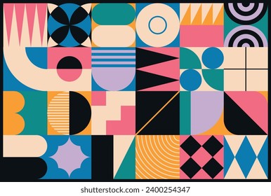 Set of neo geometric patterns with brutalist shapes. Modern, minimalist figures and symbols. Abstract flat vector illustrations for background, poster