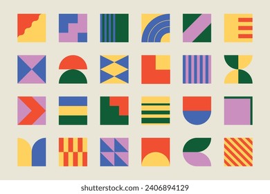 Satz neo geometrischer Formen. Abstrakte bunte Muster. Flache geometrische einzelne Vektorelemente für Web oder Print.