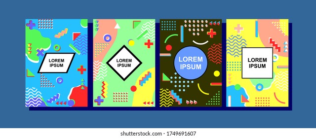 set of neo memphis style background. geometry style background. template