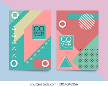 Set of neo memphis style covers. Collection of cool bright covers. Abstract shapes compositions