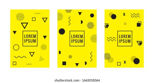 Set von neo-Memphis-Stildecken. Kollektion cooler, heller Cover. Abstrakte Formen