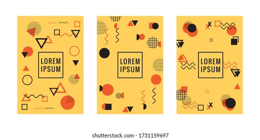 Set of neo memphis style covers. Collection of cool bright covers. Abstract shapes compositions