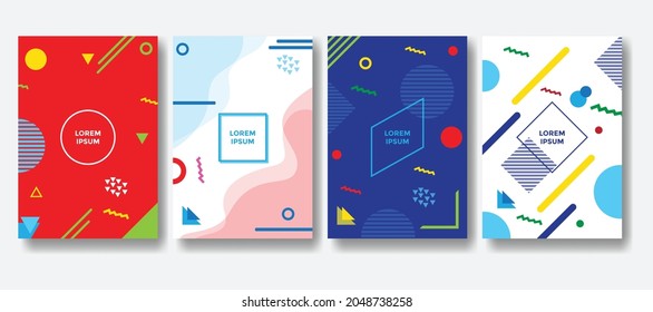 Set of neo memphis style cover.Suitable for merchandise promotion.Abstract compositional shapes.Vector.