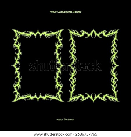 Set of Neo Tribal frame Cyber sigilism, gothic y2k sharp spikes rectangle vector. Death Metal streetwear borders.