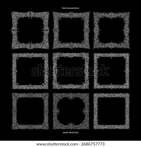Set of Neo Tribal frame Cyber sigilism, gothic y2k sharp spikes rectangle vector. Death Metal streetwear borders.