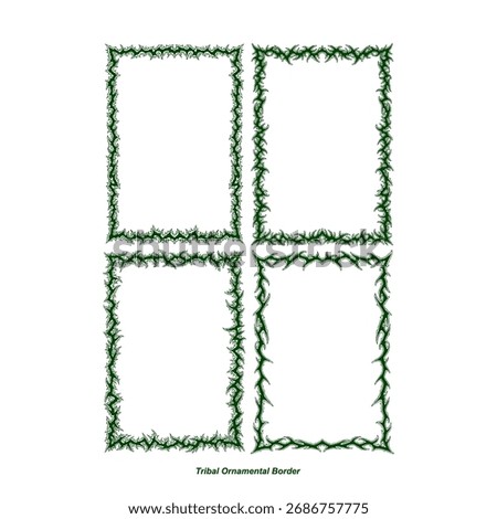 Set of Neo Tribal frame Cyber sigilism, gothic y2k sharp spikes rectangle vector. Death Metal streetwear borders.