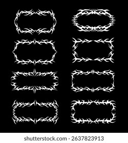 Set of Neo tribal frames, cyber gothic abstract symmetrical shape, futuristic y2k borders. Cyber sigilism vintage vector design elements isolated