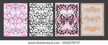 Set Of Neo Tribal Posters. Cyber Sigilism Tattoo Shape Placards. Cool Metal Album Covers.