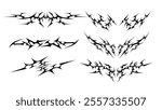 Set of neo tribal sigilism symmetrical shapes. Cyber ​​Gothic Element vector design pattern in Abstract black and White colors