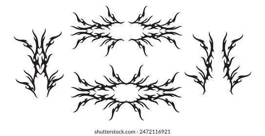 Set of neo tribal tattoo. Abstract ethnic shapes in gothic style. Individual designer elements for decorating. Vector illustration