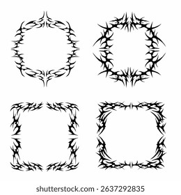 set of neo tribal vector frames, symmetrical abstract shapes gothic streetwear, poster, sticker, metal album cover print dark  element isolated on white background 