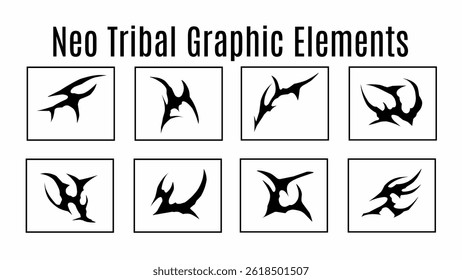 Set of neo tribal y2k aesthetic vector elements isolated on white background