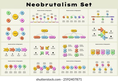 Set of neobrutalism infographic diagrams, charts, and shapes for professional or creative use. Perfect for presentations, data visualization, and conveying concepts graphically
