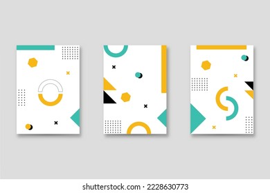 Set of neo-Memphis style covers. Collection of cool bright covers. Abstract shapes compositions. Vector.