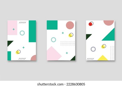 Set von Neo-Memphis-Stildecken. Kollektion cooler, heller Cover. Abstrakte Formen, Kompositionen. Vektorgrafik.