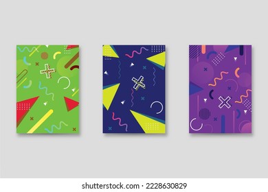 Set von Neo-Memphis-Stildecken. Kollektion cooler, heller Cover. Abstrakte Formen, Kompositionen. Vektorgrafik.
