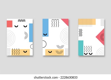 Set von Neo-Memphis-Stildecken. Kollektion cooler, heller Cover. Abstrakte Formen, Kompositionen. Vektorgrafik.
