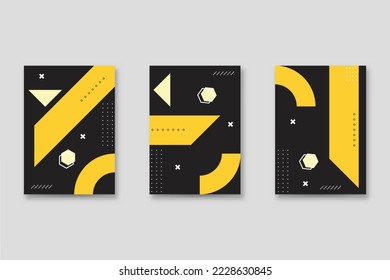 Set of neo-Memphis style covers. Collection of cool bright covers. Abstract shapes compositions. Vector.