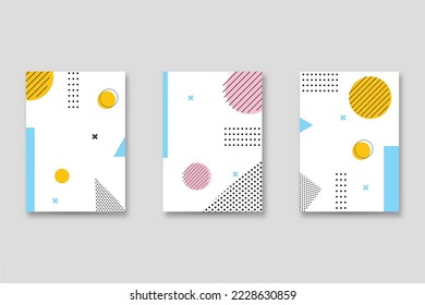 Un conjunto de portadas de estilo neo-Memphis. Colección de cubiertas brillantes frescas. Composiciones abstractas de las formas. Vector.