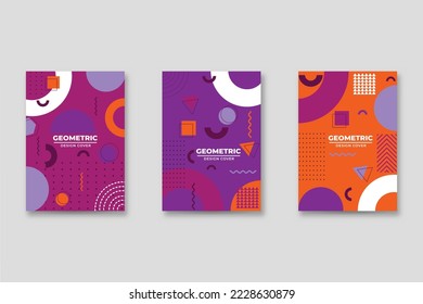 Set of neo-Memphis style covers. Collection of cool bright covers. Abstract shapes compositions. Vector.