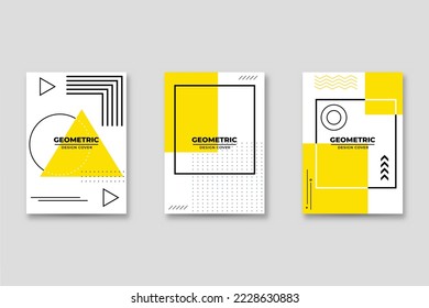 Set of neo-Memphis style covers. Collection of cool bright covers. Abstract shapes compositions. Vector.