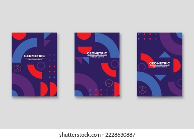 Set of neo-Memphis style covers. Collection of cool bright covers. Abstract shapes compositions. Vector.