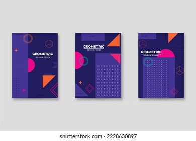Set of neo-Memphis style covers. Collection of cool bright covers. Abstract shapes compositions. Vector.