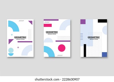 Set of neo-Memphis style covers. Collection of cool bright covers. Abstract shapes compositions. Vector.
