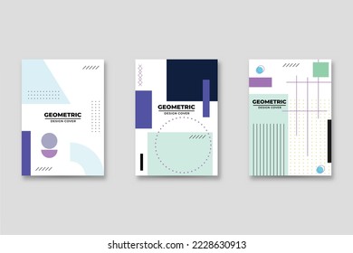 Set of neo-Memphis style covers. Collection of cool bright covers. Abstract shapes compositions. Vector.