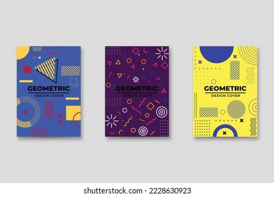 Set of neo-Memphis style covers. Collection of cool bright covers. Abstract shapes compositions. Vector.