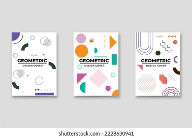 Un conjunto de portadas de estilo neo-Memphis. Colección de cubiertas brillantes frescas. Composiciones abstractas de las formas. Vector.