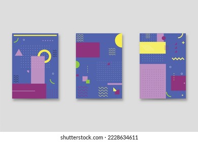 Set of neo-Memphis style covers. Collection of cool bright covers. Abstract shapes compositions. Vector.